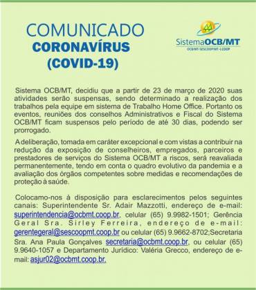  Atividades suspensas na sede do Sistema OCB/MT 