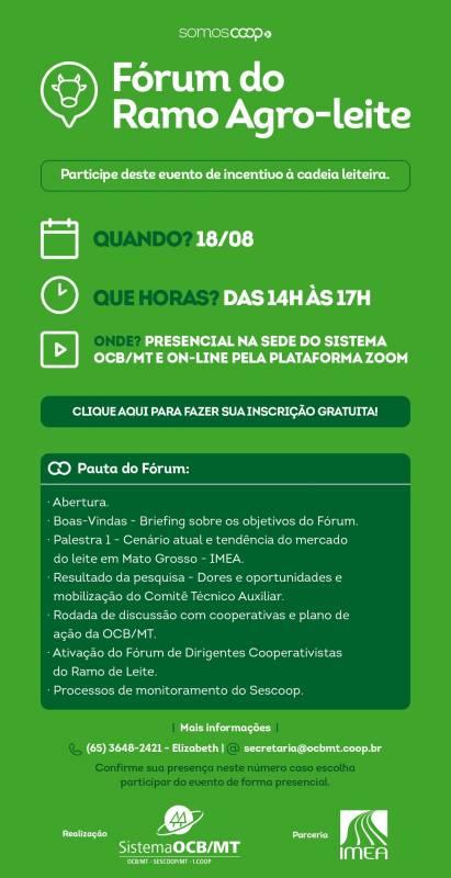 Fórum das Cooperativas de Leite será no dia 18 