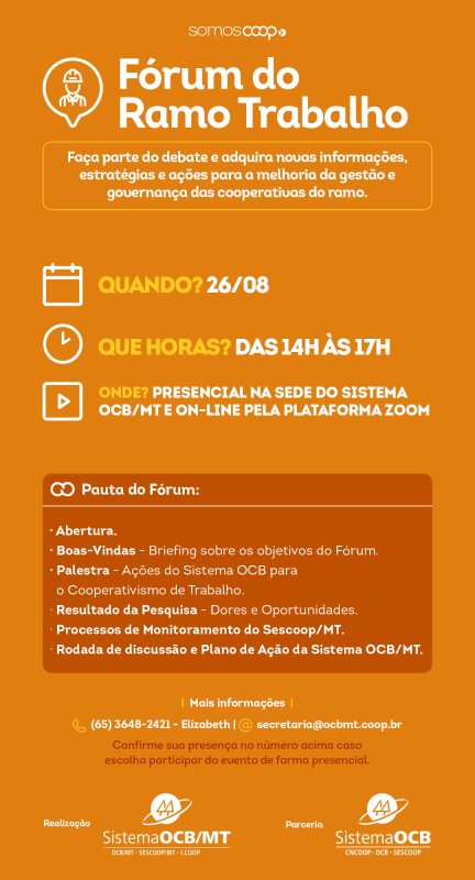 Fórum das Cooperativas de Trabalho será no dia 26