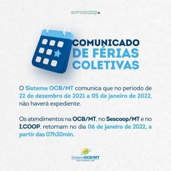 De 22/12/21 a 05/01/22, não haverá expediente