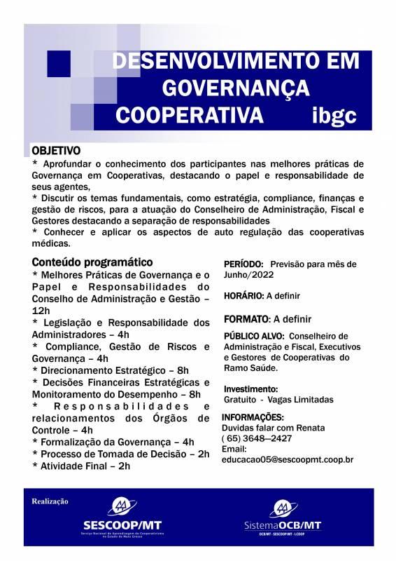 Curso Governança Cooperativa para as Cooperativas do Ramo Saúde - Sob a ótica da Agência Reguladora