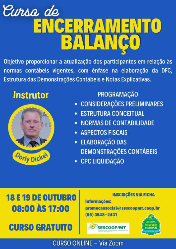 Sistema OCB/MT abre inscrição para o curso ‘Encerramento de Balanço’