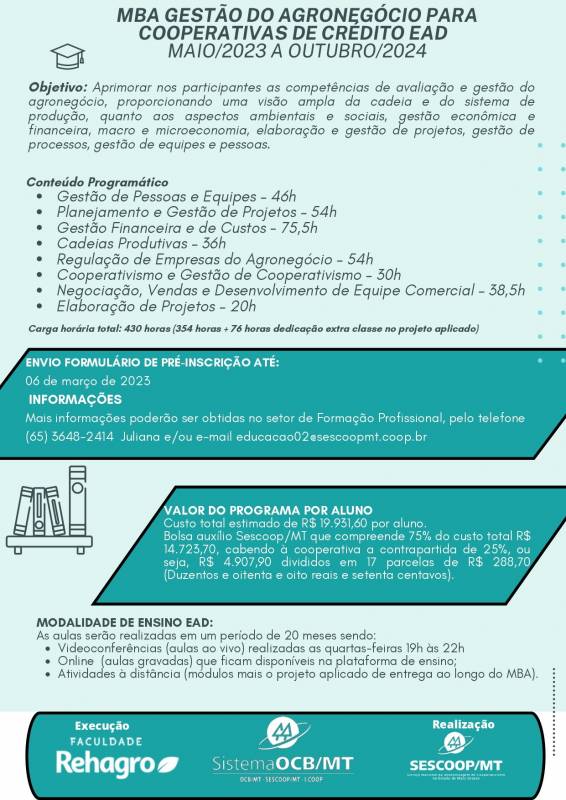 MBA em Gestão do Agronegócio para Cooperativas de Crédito e Agropecuárias