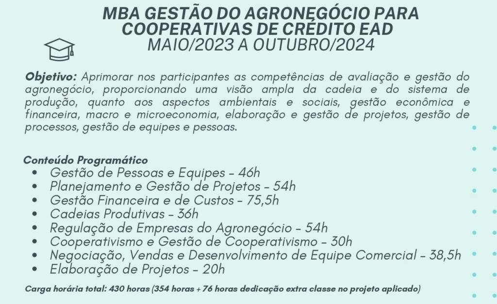 MBA Gestão do Agronegócio para Cooperativas de Crédito EAD