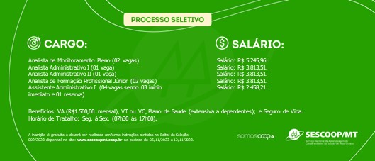 Processo seletivo aberto - Sescoop MT